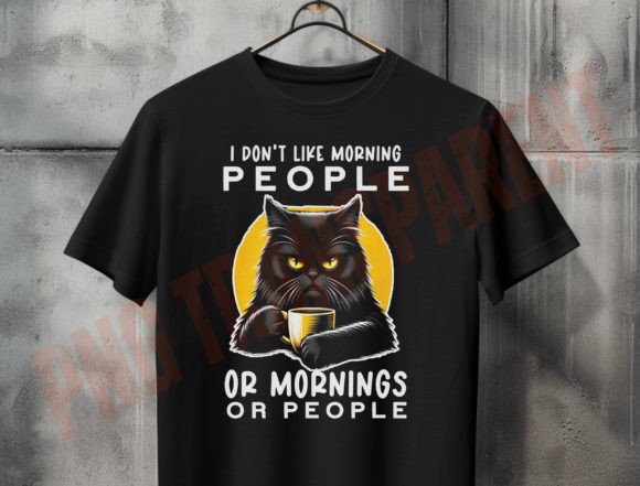 Grumpy Cat Coffee Png, Funny Black Cat Grafica Design di T-shirt Di DeeNaenon