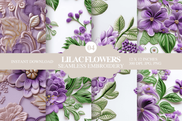 Lilac Flower Seamless Embroidery Pattern Illustration Motifs AI Par Joyful Prints Company