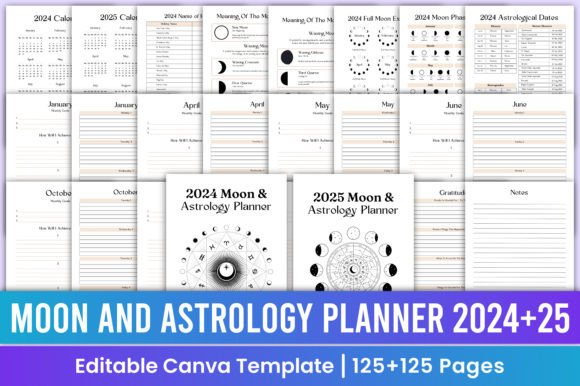 Moon and Astrology Planner 2024+25 Canva Gráfico Interiores KDP Por Mustafiz