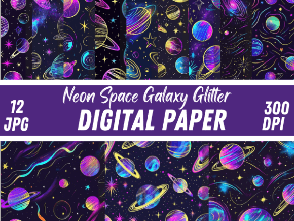 Neon Space Galaxy Glitter Backgrounds Illustration Fonds d'Écran Par Creative River