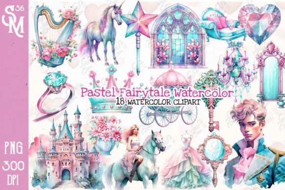 Pastel Fairytale Watercolor Clipart PNG Grafik Plotterdateien Von StevenMunoz56