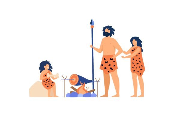 Prehistoric Family Couple and Kid Wearin Graphic Illustrations By pch.vector