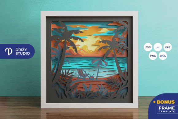 Seaside Serenity 3D Shadow Box Graphic 3D Shadow Box By Drizy Studio