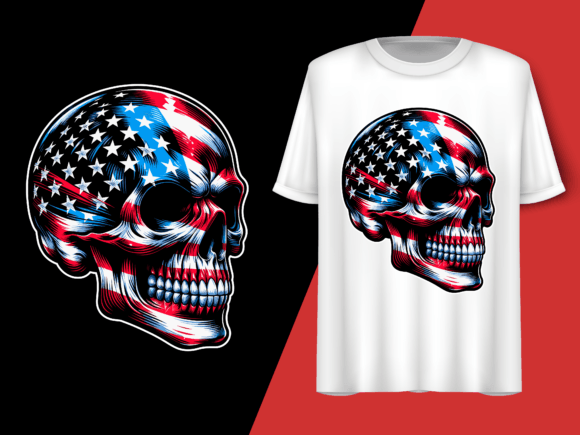 Skull American Flag 4th of July Vector. Graphic T-shirt Designs By Trendy Creative