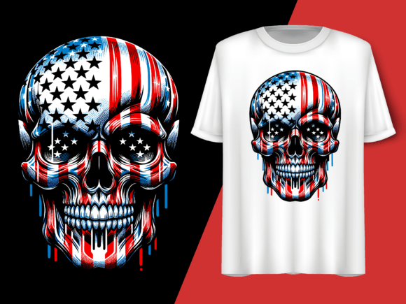 Skull American Flag 4th of July Vector. Gráfico Diseños de Camisetas Por Trendy Creative