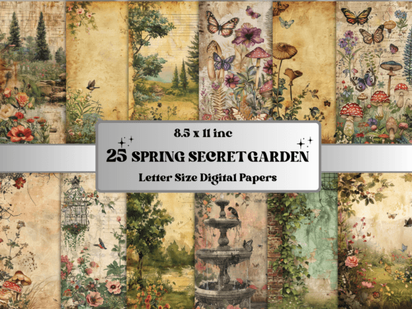 Spring Secret Garden Digital Paper Graphic Backgrounds By giraffecreativestudio