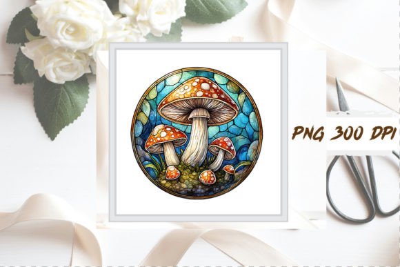 Stained Glass Mushroom Sublimation Art Graphic Illustrations By Watercolor Designs