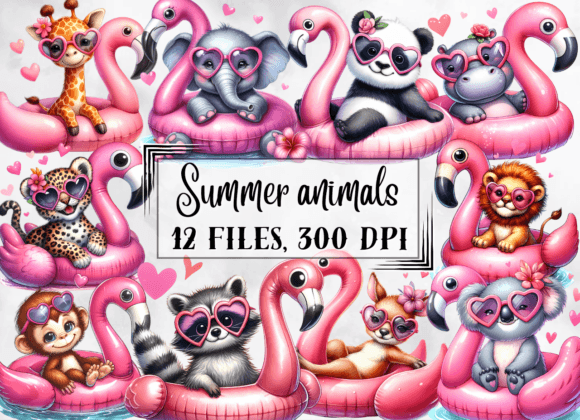 Summer Clipart, Cute Summer Animals Gráfico Ilustrações para Impressão Por AnetArtStore