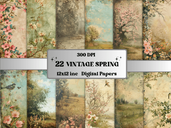 Vintage Spring Digital Paper Pack Graphic Backgrounds By giraffecreativestudio
