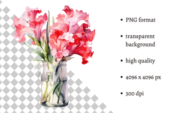 Watercolor Gladiolus, Spring Flowers PNG Graphic Illustrations By MashMashStickers