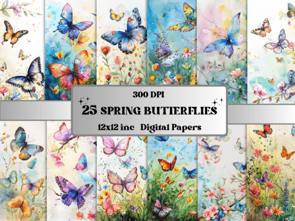 Watercolor Spring Butterfly Backgrounds Gráfico Fondos Por giraffecreativestudio