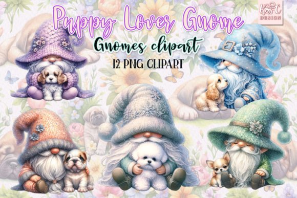 Watercolor Spring Puppy Lover Gnomes PNG Graphic Illustrations By kisscdesign