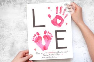 1st Mother's Day Handprint Art, DIY Gift Graphic Print Templates By SergeiArtDesign 3