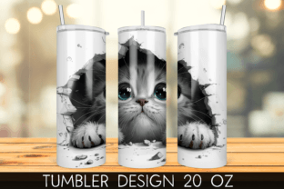 3D Kitten Hole in a Wall Tumbler Wrap Graphic Print Templates By mragjaza 1