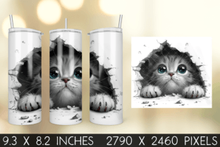 3D Kitten Hole in a Wall Tumbler Wrap Graphic Print Templates By mragjaza 2