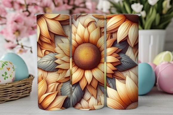 3D Sunflower 20oz PNG Tumbler Wrap Graphic Tumbler Wraps By Creative Art