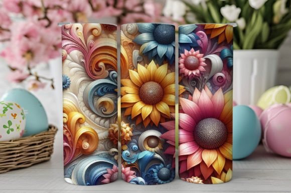 3D Sunflower 20oz PNG Tumbler Wrap Graphic Crafts By Creative Art