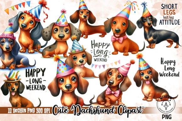 Cute Dachshund Clipart PNG Graphics Graphic Crafts By mfreem