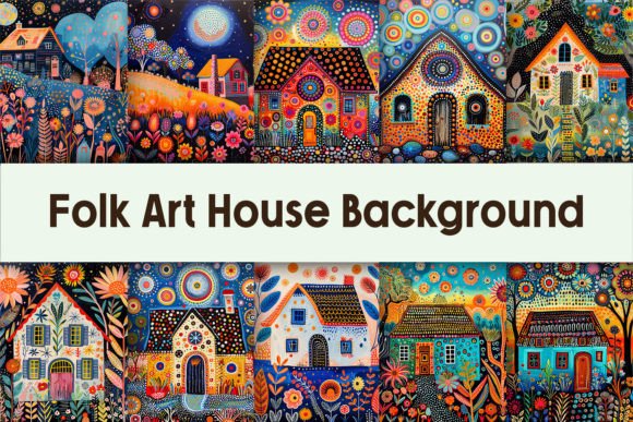 Folk Art House Background Graphic Crafts By Pamilah