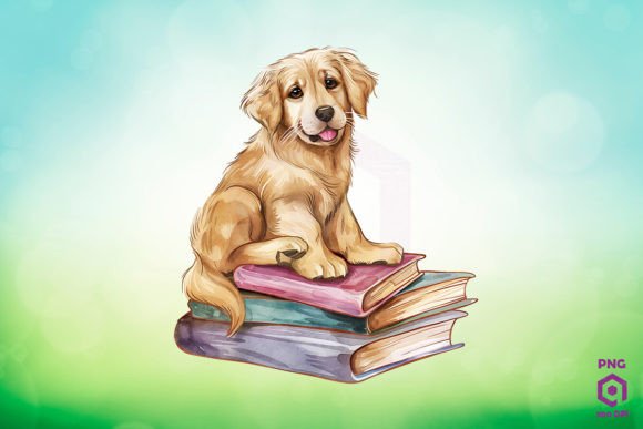 Golden Retriever & Books Clipart Graphic Illustrations By Quoteer