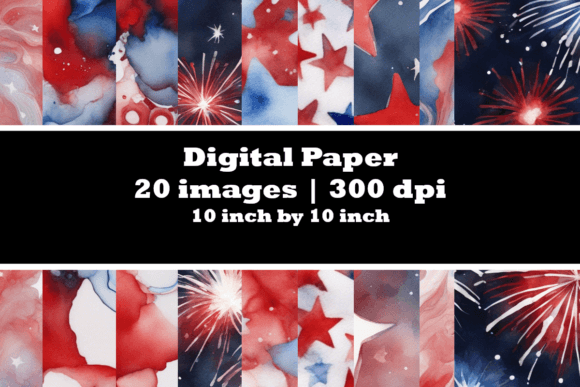 Patriotic Digital Paper Red White Blue Graphic AI Patterns By Beyond The Bird