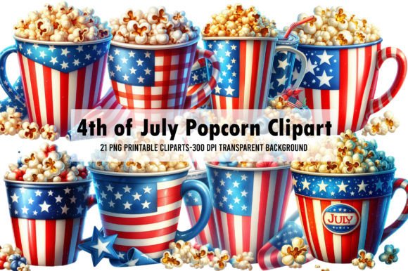 Watercolor 4th of July Popcorn Clipart Grafik Druckbare Illustrationen Von WatercolorArt