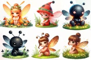 Watercolor Cute Fireflies Fairy Clipart Gráfico Ilustraciones Imprimibles Por Dreamshop 2