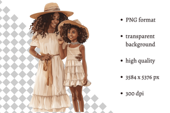 African American Mother and Daughter PNG Graphic Illustrations By MashMashStickers