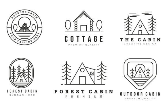 Bundle Cabin Cottage Logo Gráfico Ilustrações para Impressão Por rojafaizm