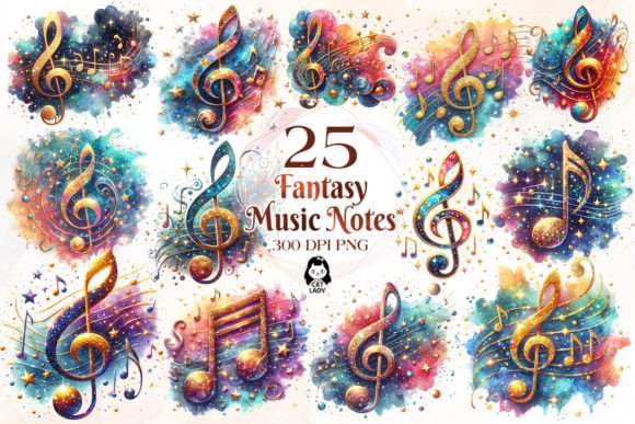 Fantasy Music Notes Sublimation Clipart Graphic Illustrations By Cat Lady