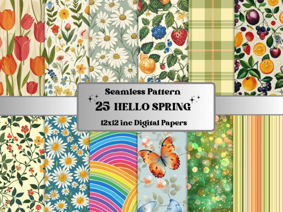 Seamless Hello Spring Pattern Paper Gráfico Patrones de Papel Por giraffecreativestudio