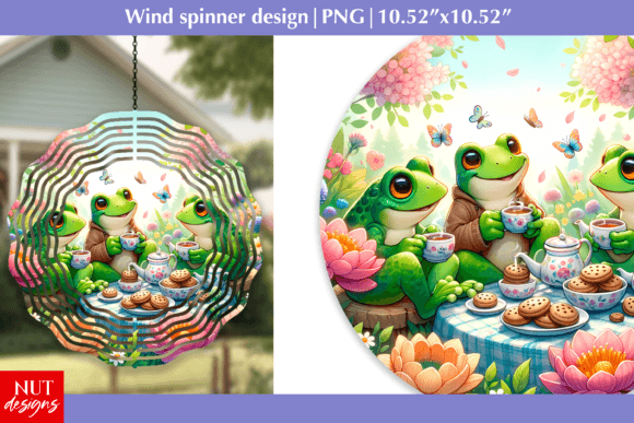 Spring Wind Spinner Designs Frogs Tea Graphic Crafts By natalia.kurtidi