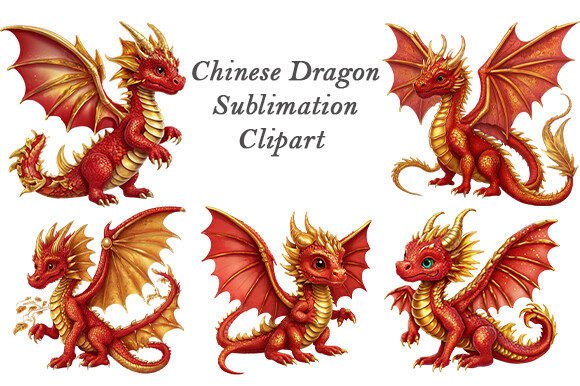 Chinese Red Dragon Sublimation Clipart. Graphic Illustrations By Dream's Workshop