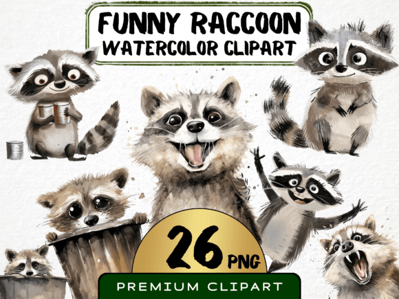 Funny Raccoon Clipart Bundle Graphic Illustrations By MokoDE