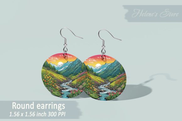 Mountains Earring Sublimation Round PNG Grafica Creazioni Di Helene's store