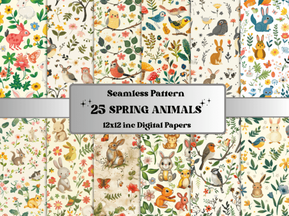 Seamless Spring Animals Pattern Paper Gráfico Patrones de Papel Por giraffecreativestudio