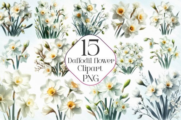 Watercolor Daffodil Flower Clipart Grafika Ilustracje do Druku Przez Dreamshop