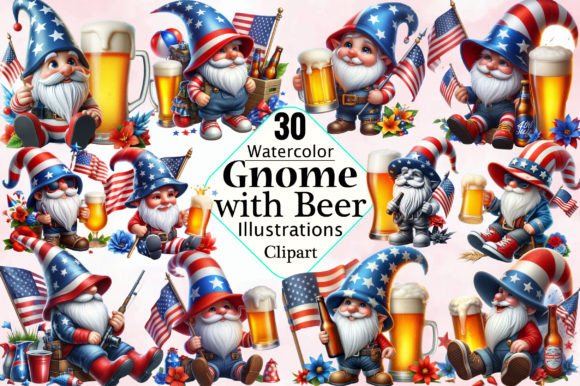 4th of July Gnome with Beer Clipart PNG Gráfico Ilustraciones Imprimibles Por SVGArt