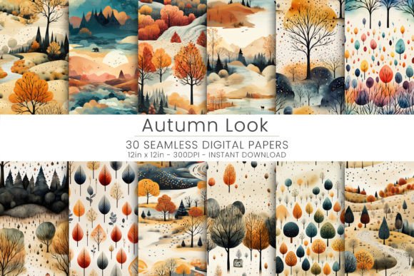 Autumn Look Digital Paper Gráfico Patrones de Papel Por Mehtap
