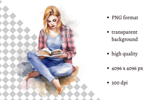 Beautiful Girl Reading a Book Clipart Illustration Illustrations Imprimables Par MashMashStickers