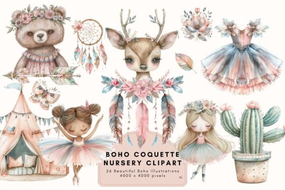 Boho Coquette Nursery Clipart Graphic Illustrations By Enchanted Marketing Imagery