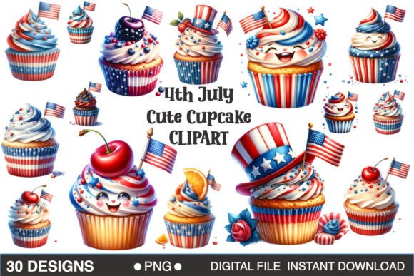 Cupcake Watercolor for 4th of July Graphic AI Transparent PNGs By allaboutartwork94
