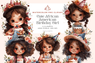 Cute African American Birthday Girl Gráfico Ilustraciones Imprimibles Por Cecily Arts 1