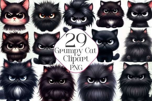 Cute and Funny Grumpy Cat Clipart Bundle Gráfico Ilustraciones Imprimibles Por Dreamshop