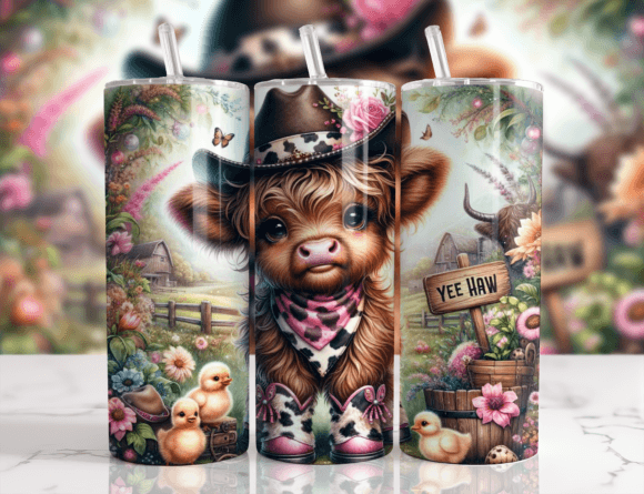 Highland Cow 20oz Tumbler Wrap Afbeelding Crafts Door Whimsical Dreamer Designs