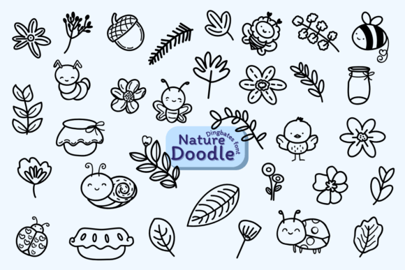 Nature Doodle Dingbats Fonts Font Door Chonada