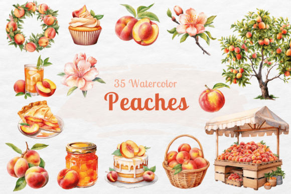 Peaches Watercolor Clip Art Bundle Gráfico Ilustraciones Imprimibles Por Y watercolor Studio