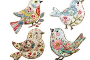 Shabby Chic Embroidered Spring Birds Graphic Illustrations By Visual Gypsy 5