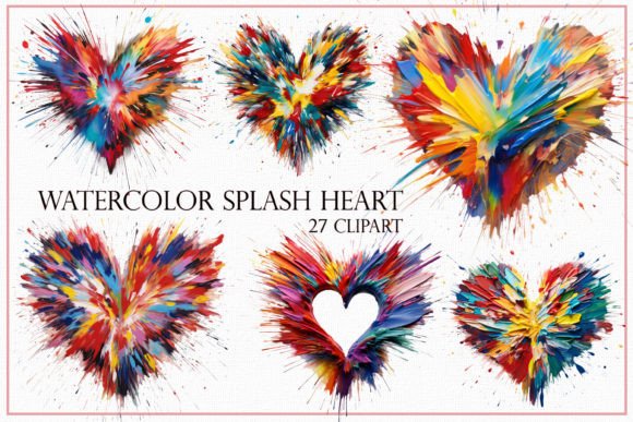 Watercolor Splash Heart Clipart Graphic AI Transparent PNGs By Mehtap Aybastı