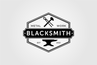 Blacksmith, Anvil, and Hammer Badge Logo Gráfico Logotipos Por ikershandy 2
